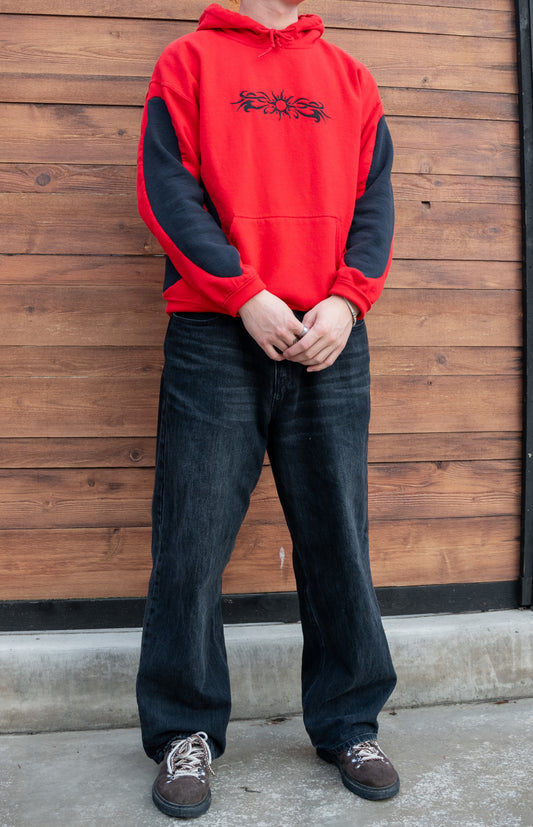 Red & Black Paneled Hoodie